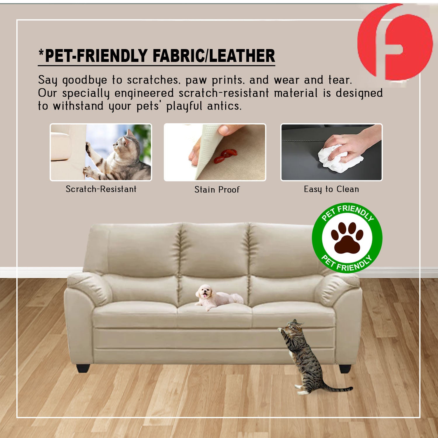 Payne 2/3-Seater Sofa High Head-Rest / High Density Foam w/ PetFriendly Options