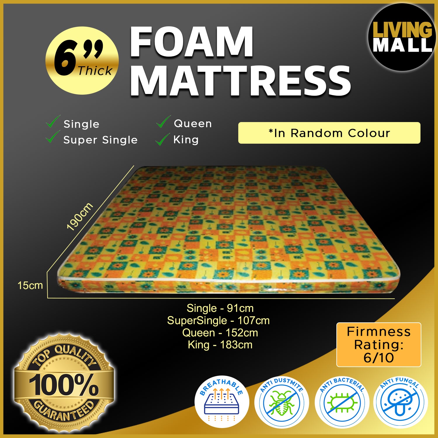 4"/6"/8" Comfort Foam Mattress High Density Foam Premium Quilt - All Sizes Available