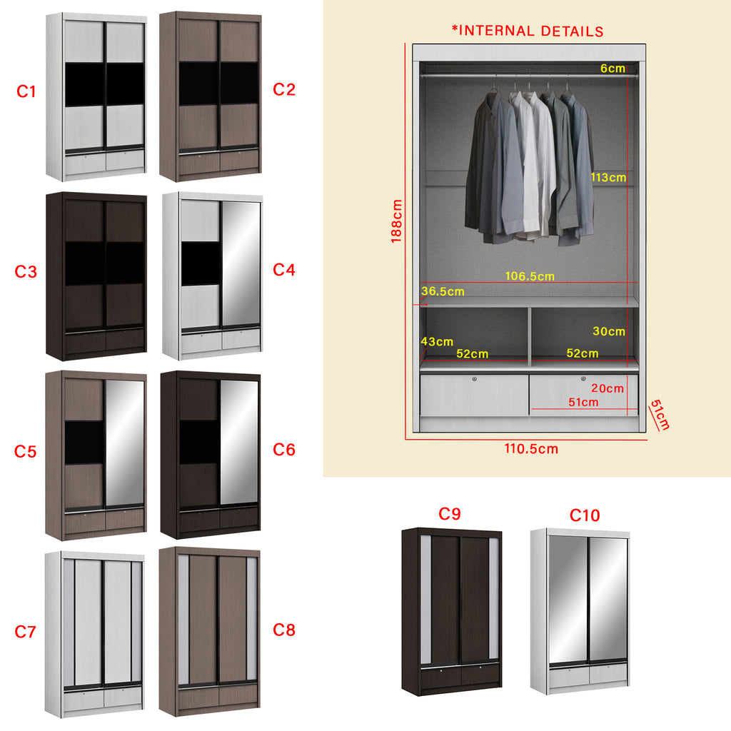 Frankfurt Series 4FT 2-Door Sliding Door Wardrobe in 50 Models Available