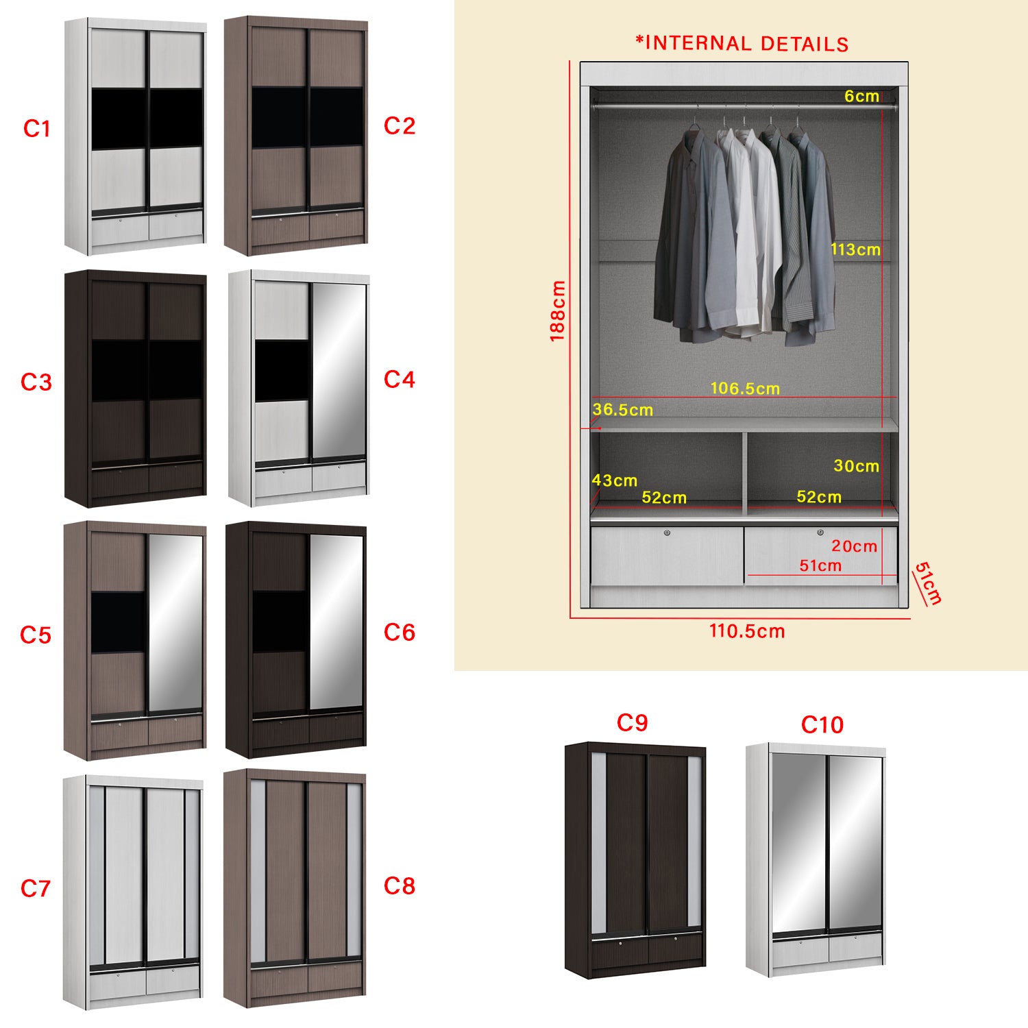 Frankfurt Series 4FT 2-Door Sliding Door Wardrobe in 50 Models Available