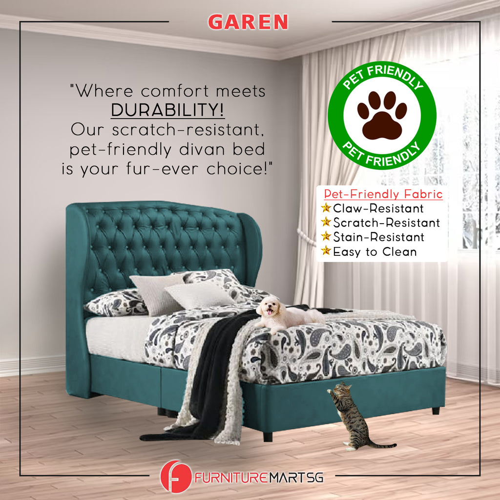 Garen Divan Bed Frame Pet Friendly Scratch-Resistant Fabric - With Mattress Add On