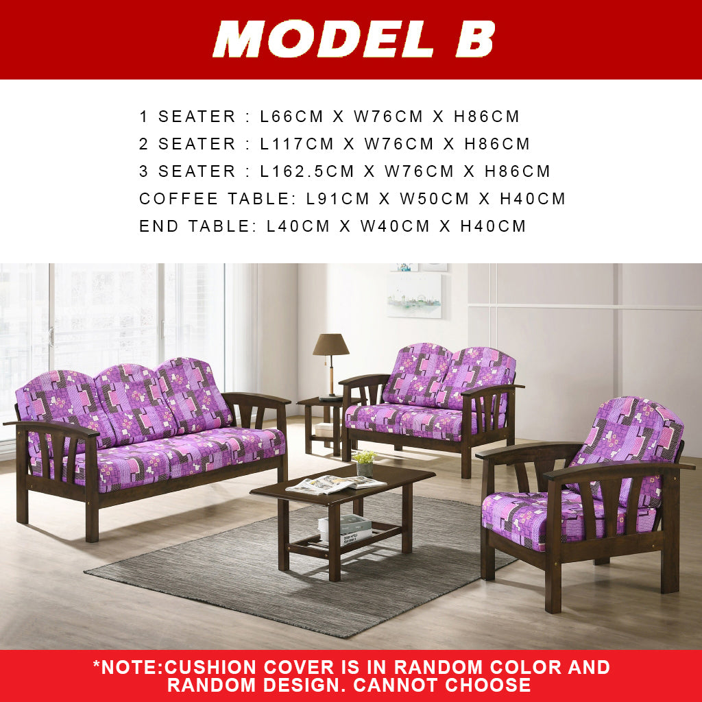 Jewel Living Room Set 4 Wooden Sofa Set Removable Fabric Covers with Coffee Table