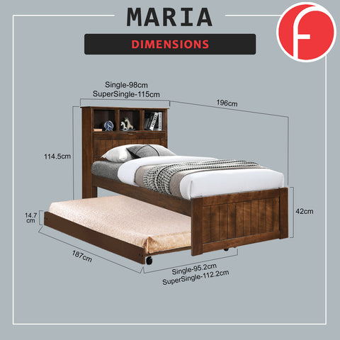 Image of Maria Pull-Out Bed Single, Super Single Solid Rubberwood Bed Frame w/ Mattress Option