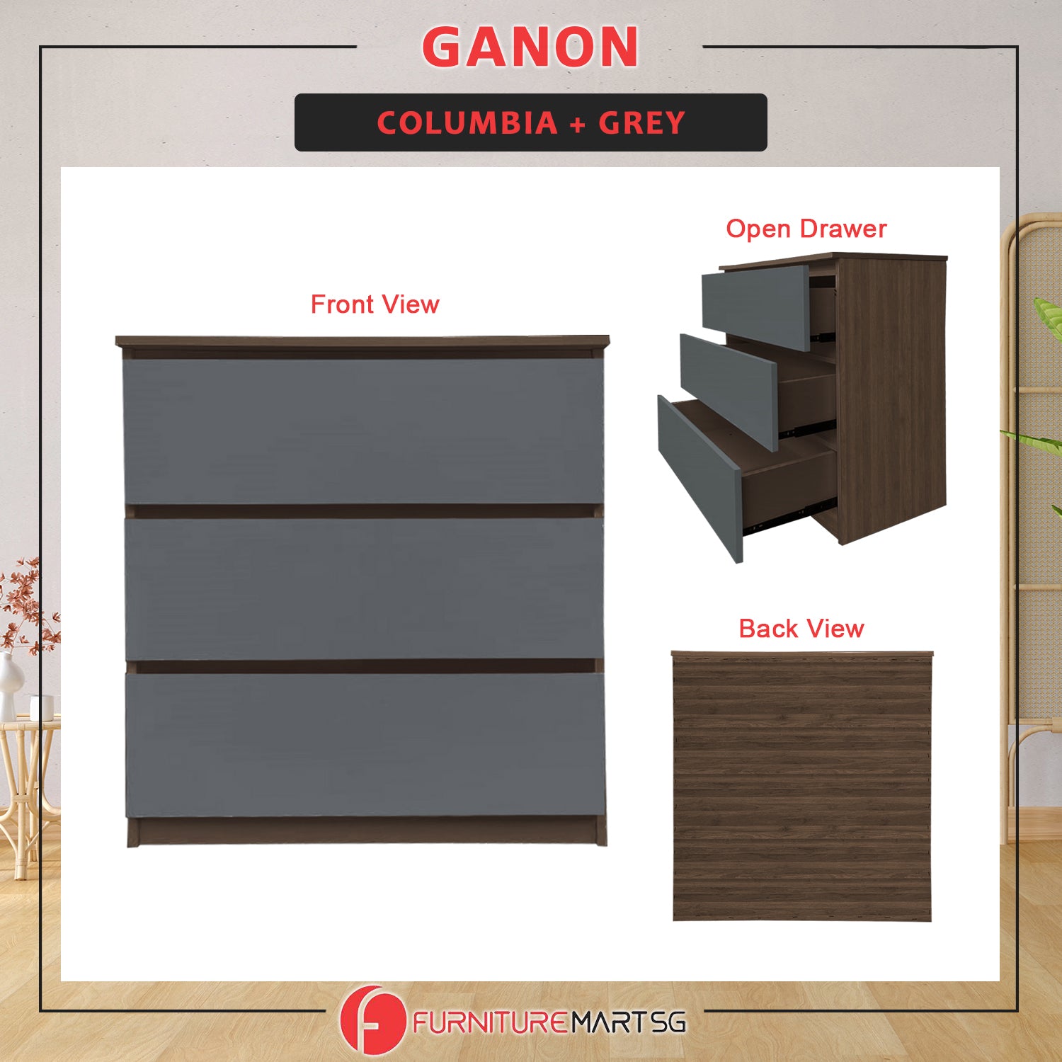 Ganon Series 2 Premium Chest of 3/4 Drawers Collection Full Laminated Back Panel in 6 Colours