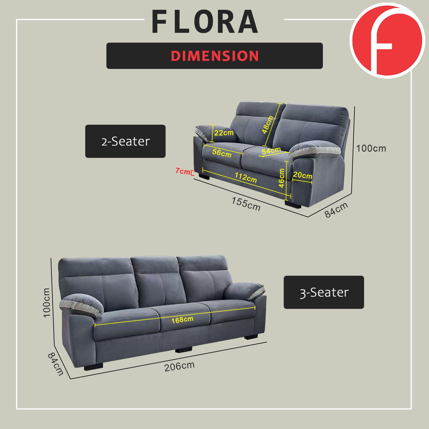 Flora 2/3-Seater Sofa Pocketed Spring / High Density Foam w/ PetFriendly Scratch-Resist