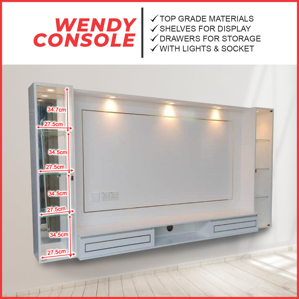 Wendy Hanging TV Console Floating with Socket, LED Light, Display Cabinet & Drawers