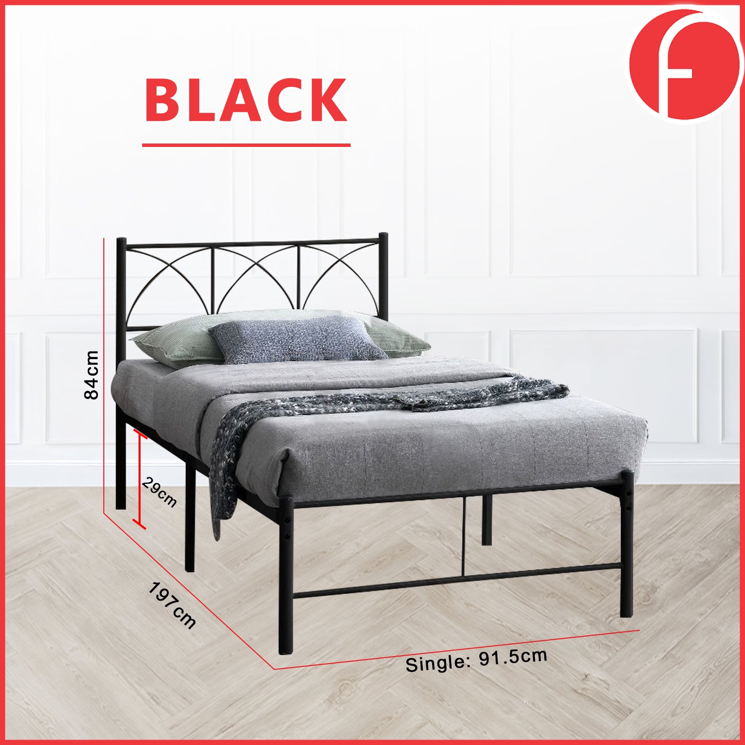 Jenie Single Size Metal Bed Frame in White, Black - W/ Mattress Option
