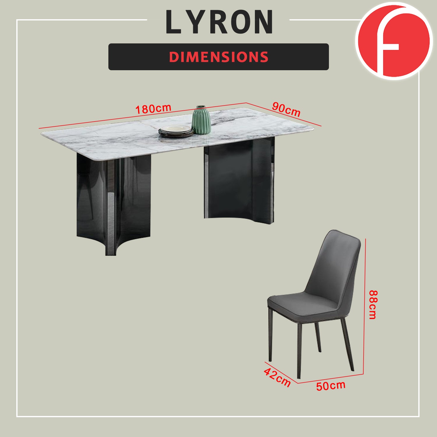 Lyron 1+6 Dining Set Marble Table with PU Leather Chair
