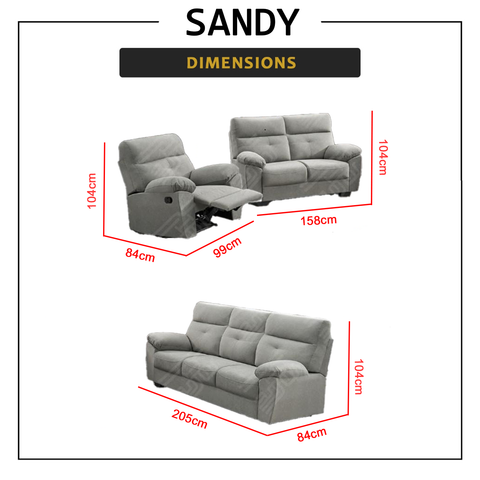 Image of Sandy 1/2/3 Recliner Seater Sofa in 34 Colour - w/ PetFriendly Fabric/Leather