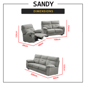 Sandy 1/2/3 Recliner Seater Sofa in 34 Colour - w/ PetFriendly Fabric/Leather