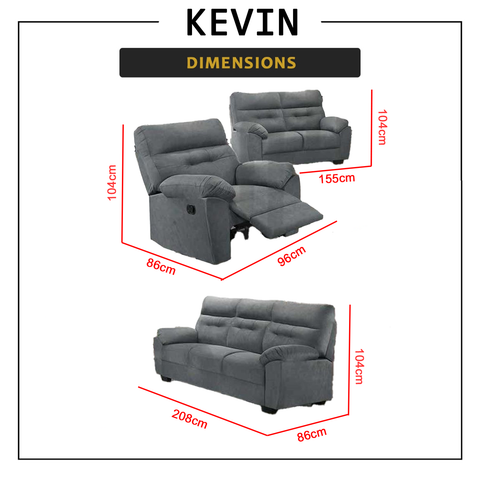 Image of Kevin Recliner Sofa in 34 Colour - w/ PetFriendly Fabric/Leather