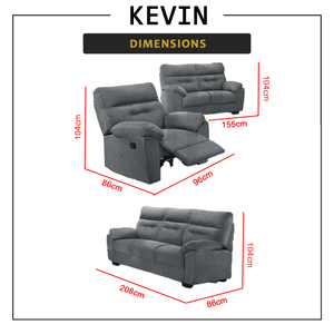 Kevin Recliner Sofa in 34 Colour - w/ PetFriendly Fabric/Leather