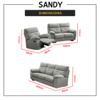 Sandy 1/2/3 Recliner Seater Sofa in 34 Colour - w/ PetFriendly Fabric/Leather