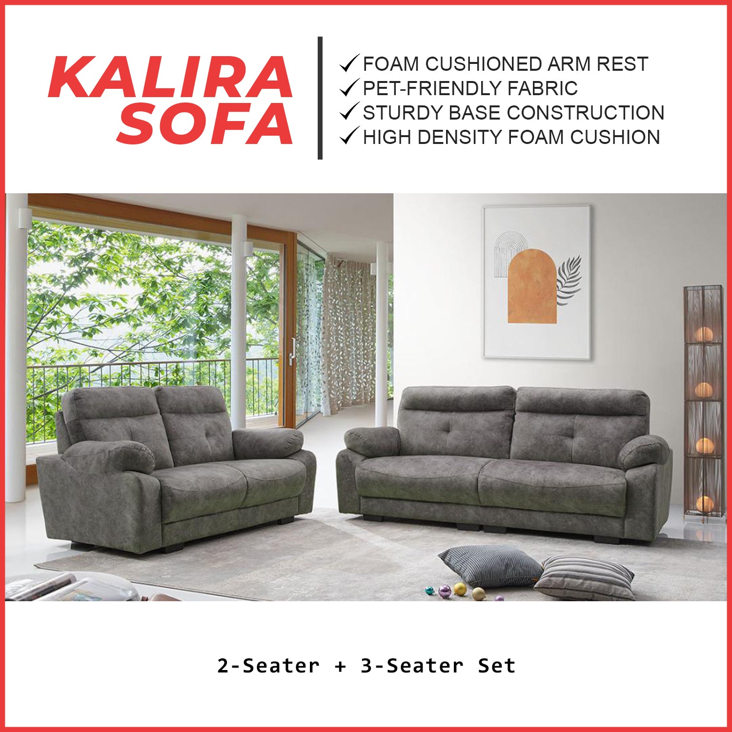 Kalira Series 2-Seater + 3-Seater Sofa Set Premium Pet-Friendly Fabric