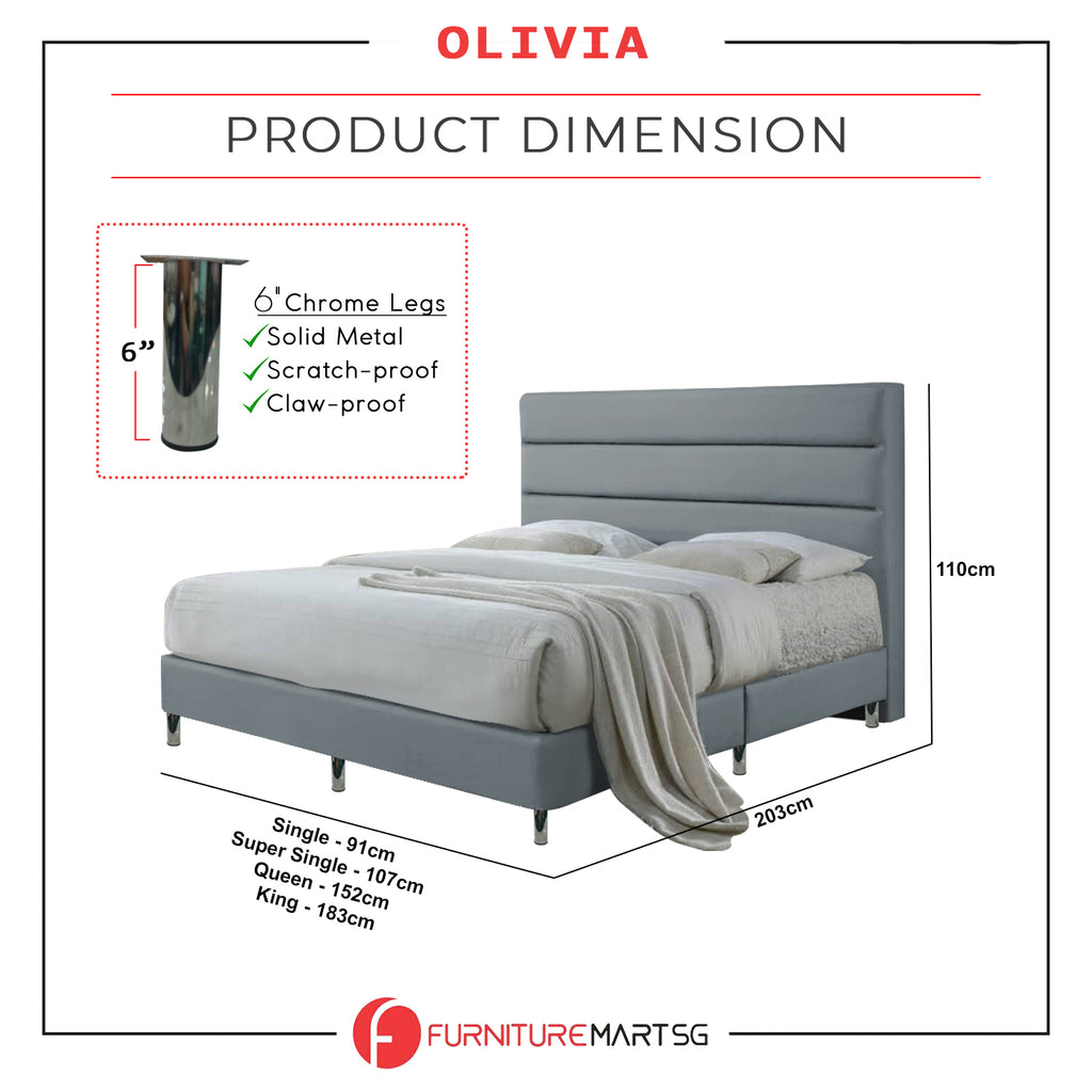 OrthoCoil Olivia Bedframe Pet-Friendly Scratch-Resistant Fabric With Mattress Add-On Options -All Sizes Available