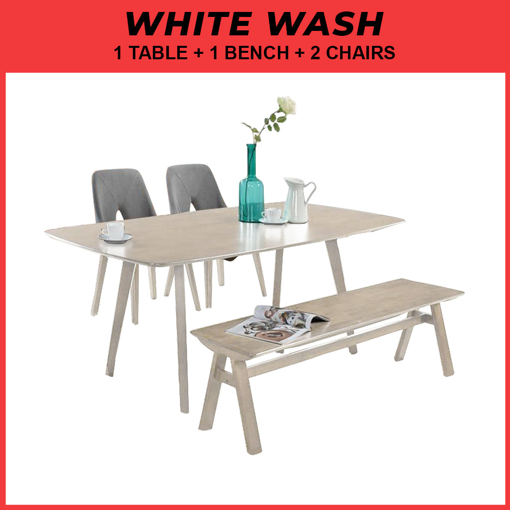 Napoli Solid Wood Dining Set Table with Chair and Bench - Available in Natural and Walnut Colour