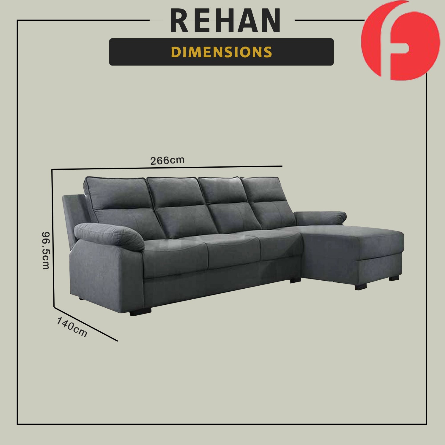 Rehan 4 Seater High Back L-Shaped Sofa in 47 Colour - w/ Pet Friendly Fabric/Leather