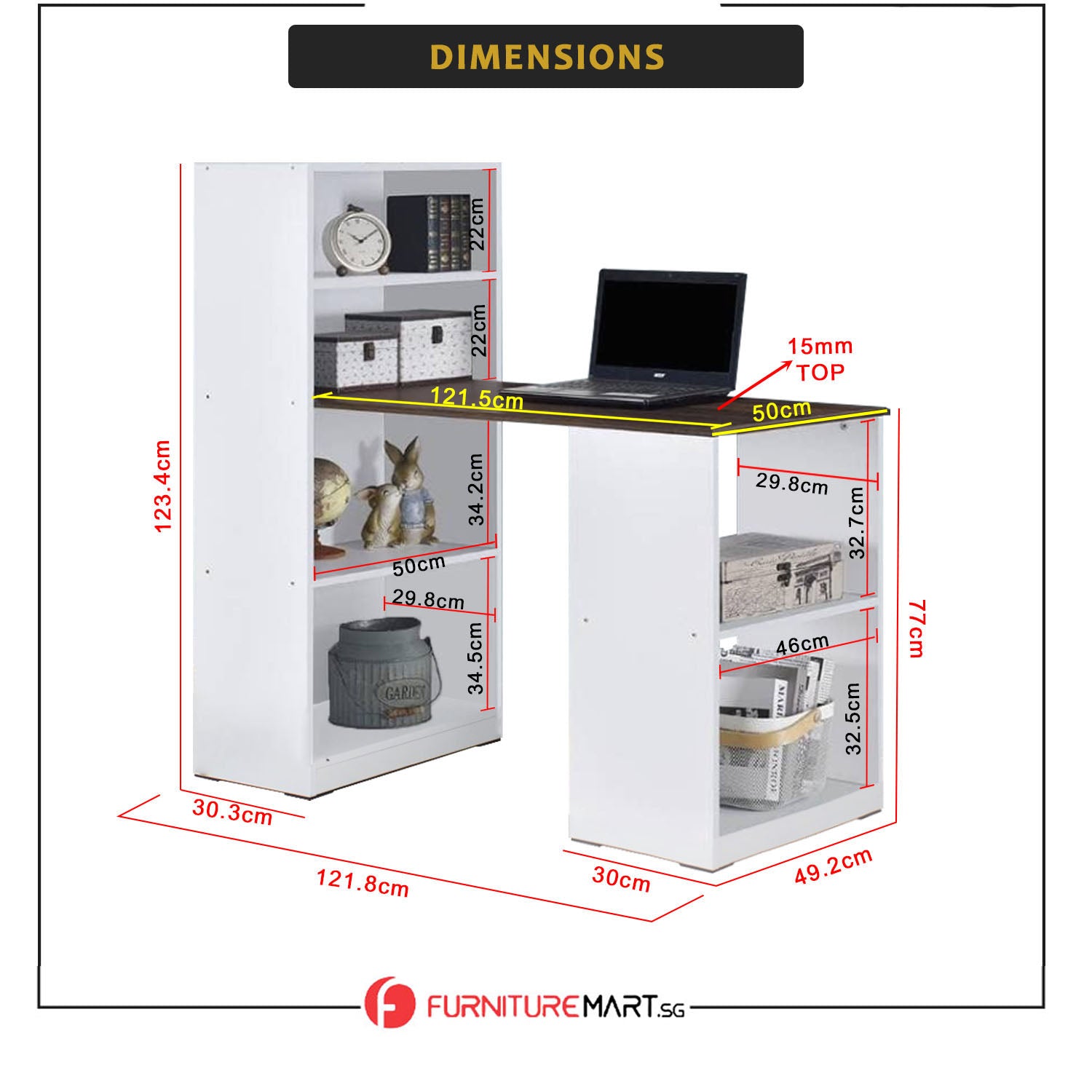 Elias Study Computer Office Table with Shelves Cabinet in 4 Colours