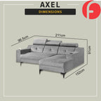 Axel 3 Seater Left and Right L-Shaped Sofa in 47 Colour - w/ PetFriendly Fabric/Leather