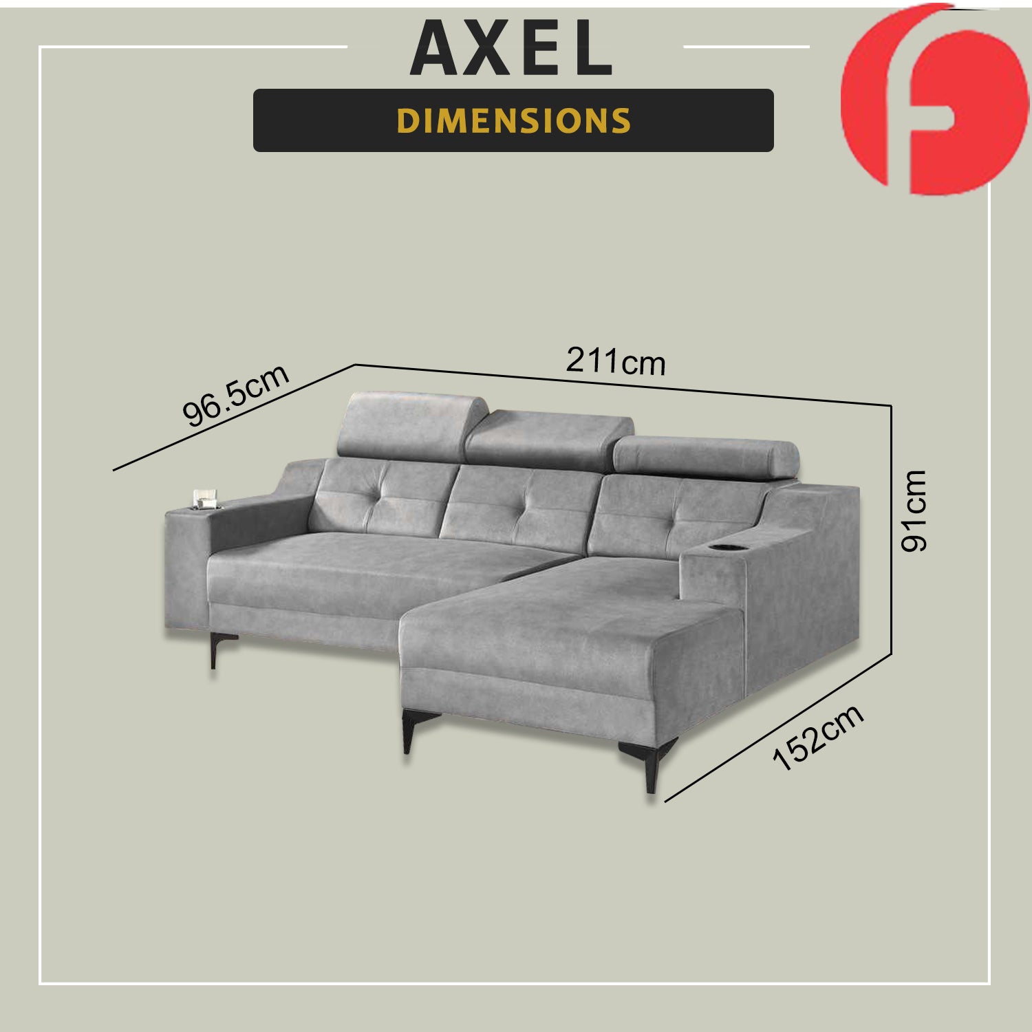Axel 3 Seater Left and Right L-Shaped Sofa in 47 Colour - w/ PetFriendly Fabric/Leather