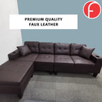 Janra Reversible Sofa in Dark Brown Faux Leather w/ Cup Holder