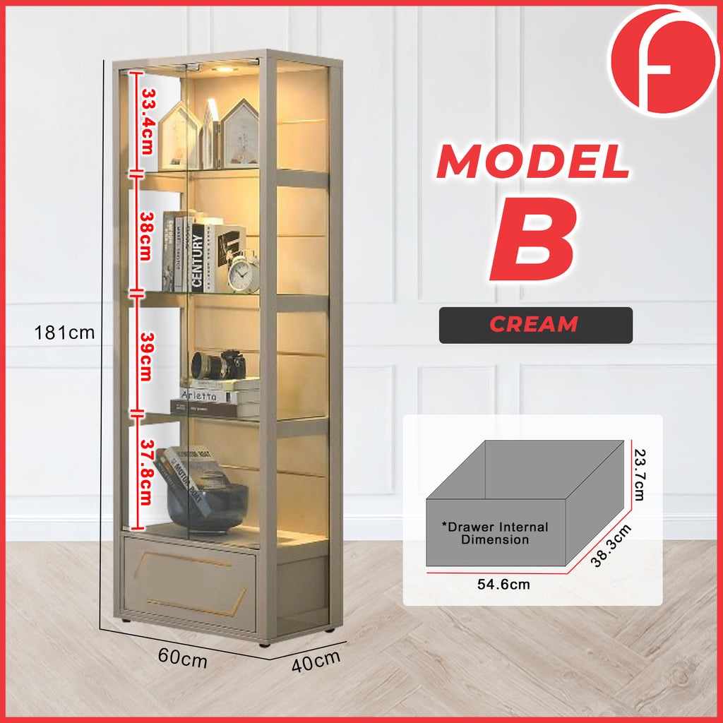Tessa Series 2 Display Cabinet Book Shelves Glass Door with Light