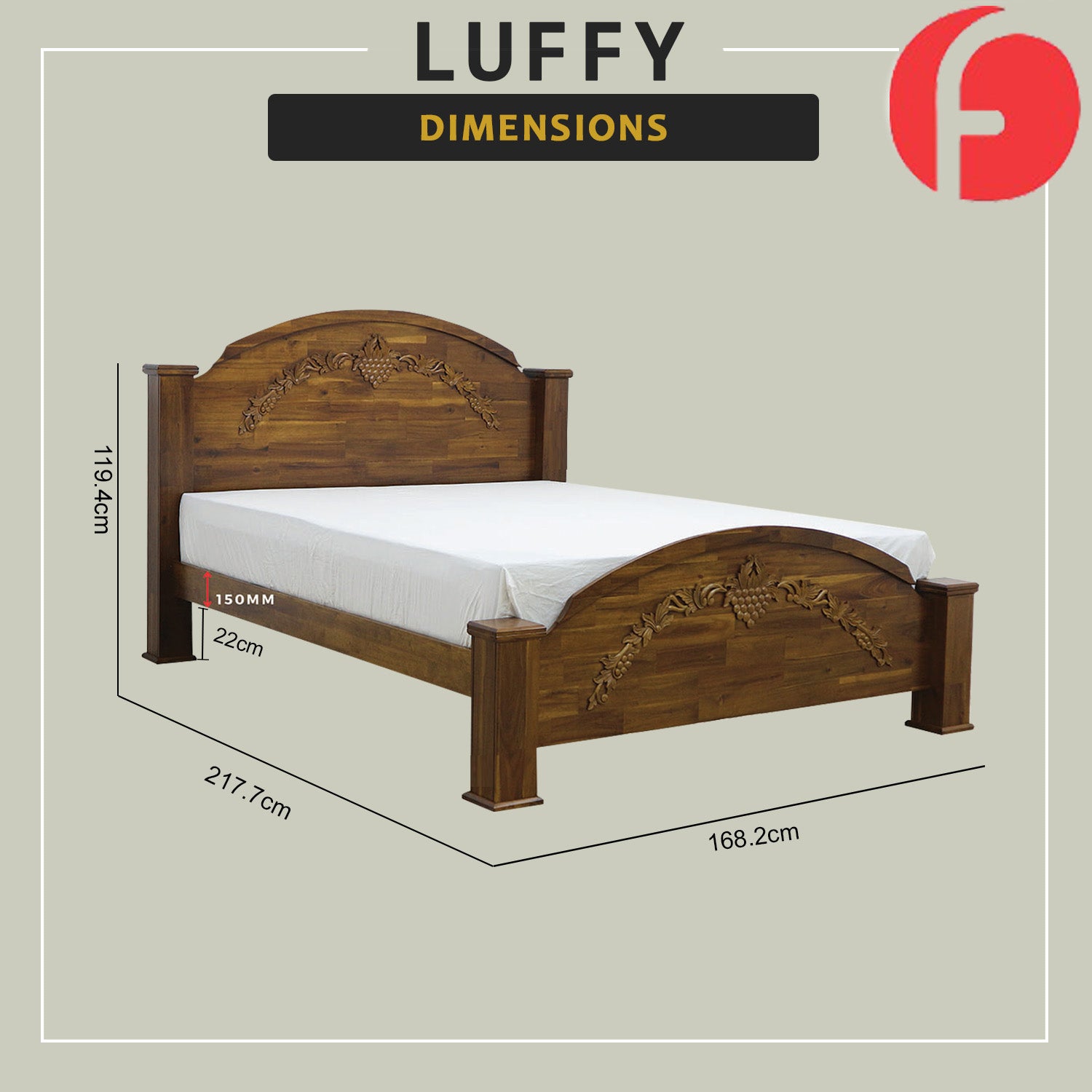 Luffy Wooden Bedframe Solid Wood With Plywood Base Queen Size - w/ Mattress Option