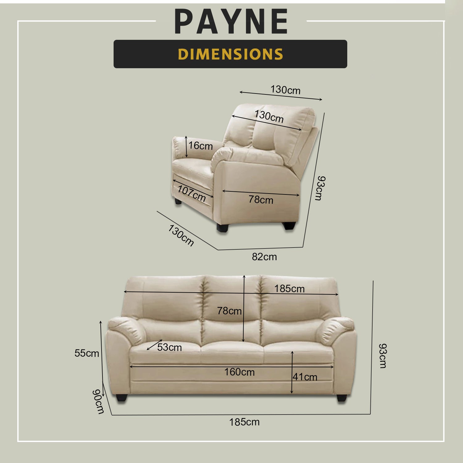 Payne 2/3-Seater Sofa High Head-Rest / High Density Foam w/ PetFriendly Options