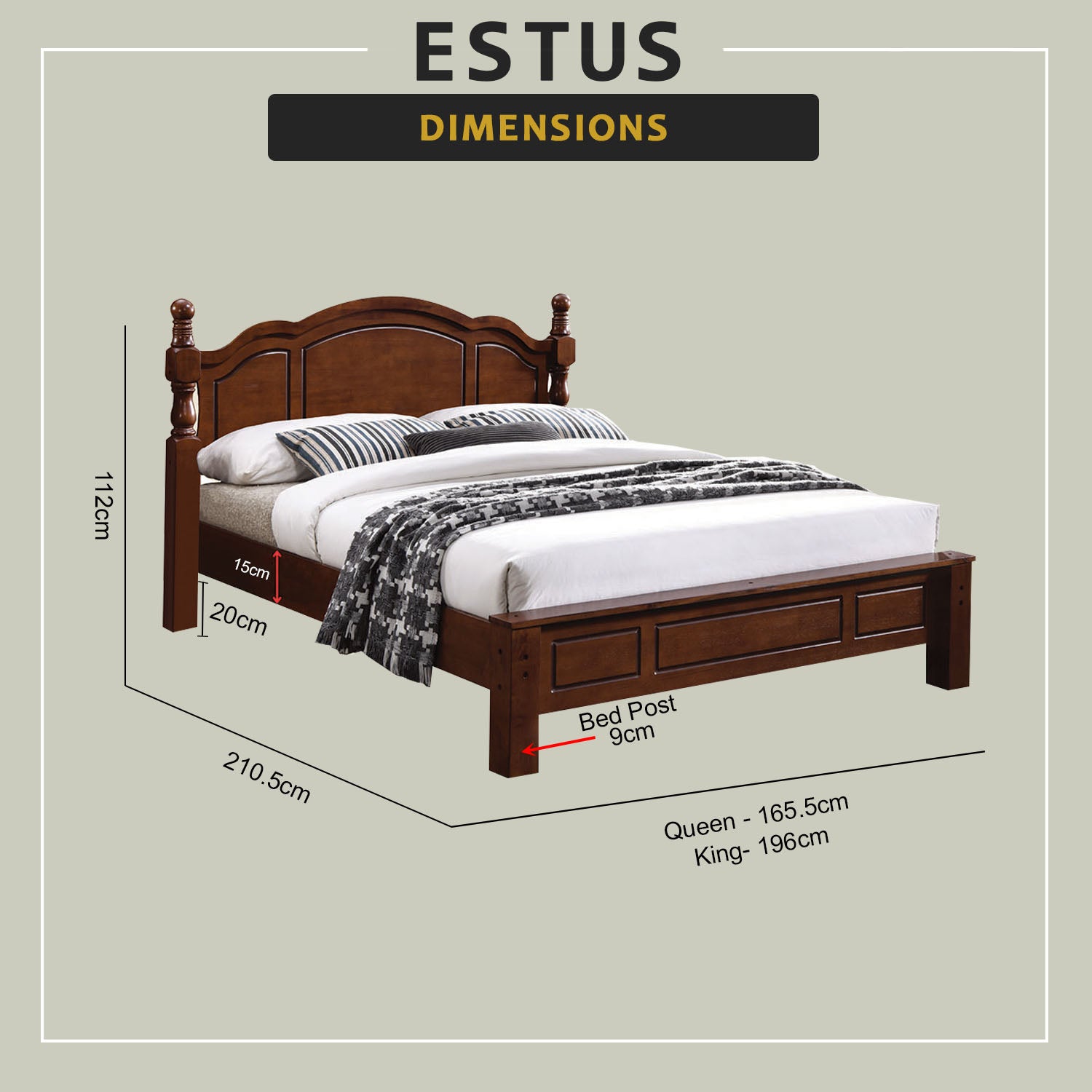 Estus Wooden Bedframe MDF + Veneer W/ Plywood Base Queen/King Size - w/ Mattress Option