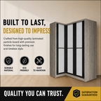 Ansan Sliding Door Corner Wardrobe with Top Compartment with Drawer w/ Lock in 3 Colour