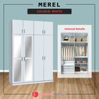 Merel 4-Doors Wardrobe with Internal Drawers and Top Cabinet in 3 Colours