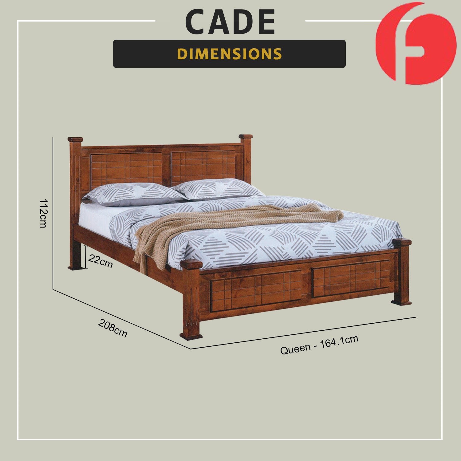 Cade Wooden Bedframe Solid Wood With Plywood Base Queen Size - w/ Mattress Option