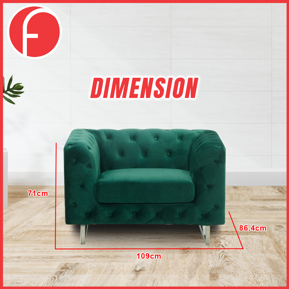 Nottingham Chesterfield 1 Seater Sofa In Green Velvet