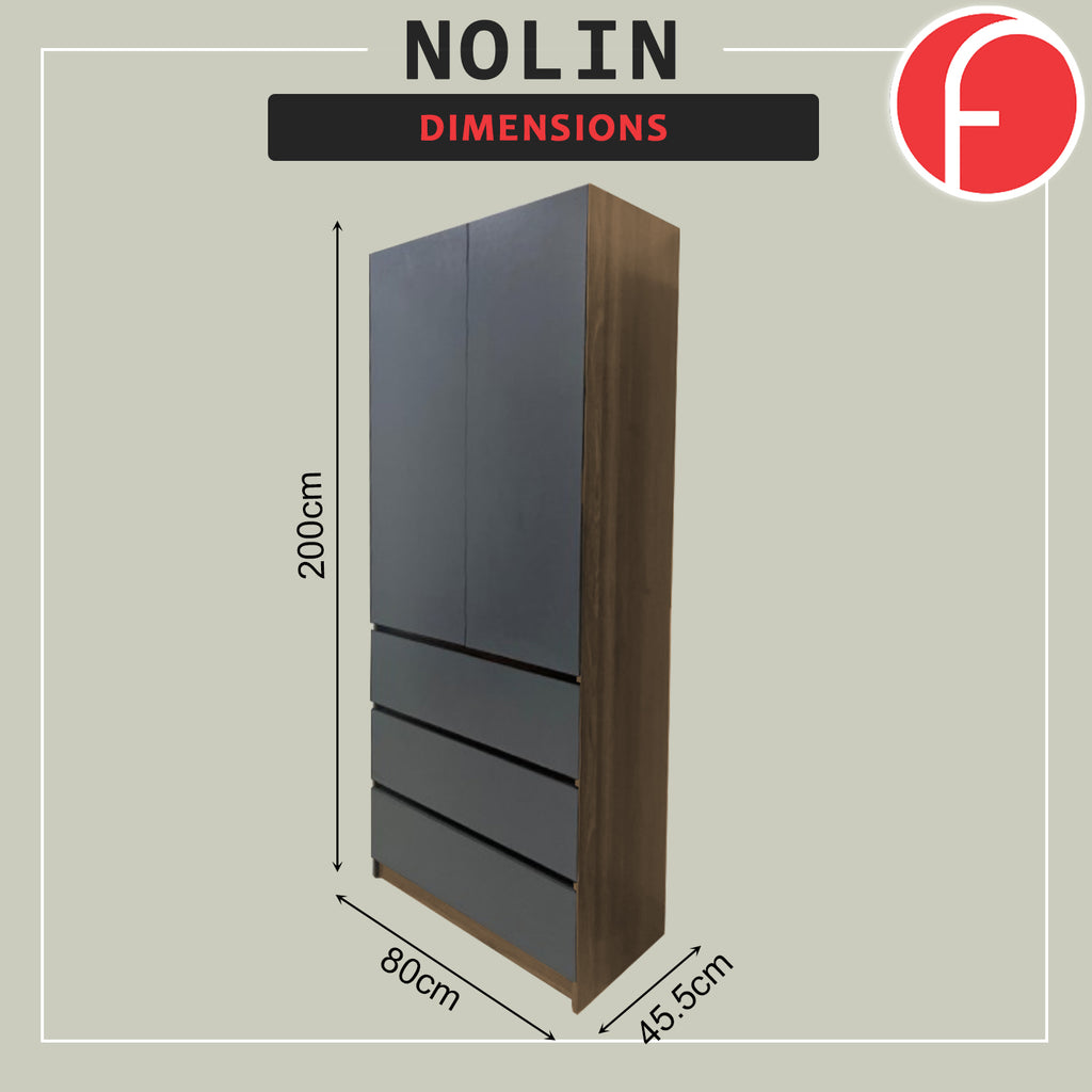 Nolin Modern 2 Door Hanging Wardrobe + 3 Layer Drawer Laminated Back Panel
