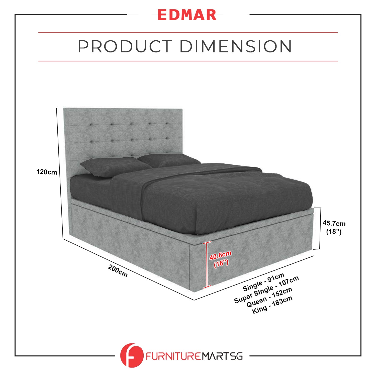 OrthoCoil Edmar 18" SBD Storage Bed Pet Friendly Scratch-proof Fabric - With Mattress Add-On