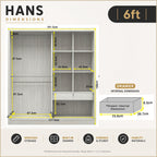 Hans 4FT/5FT/6FT 2-Door Sliding Door Wardrobe CARB-P2 Certified in White Wash or Black