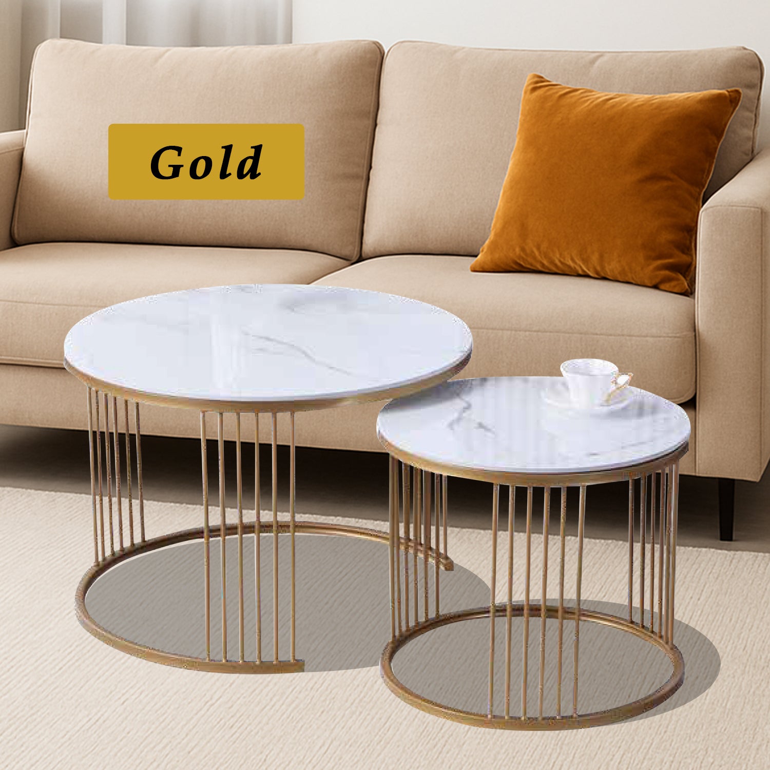Qiana 2-Piece Center Coffee Table Heat Resistant Glossy Ceramic Top