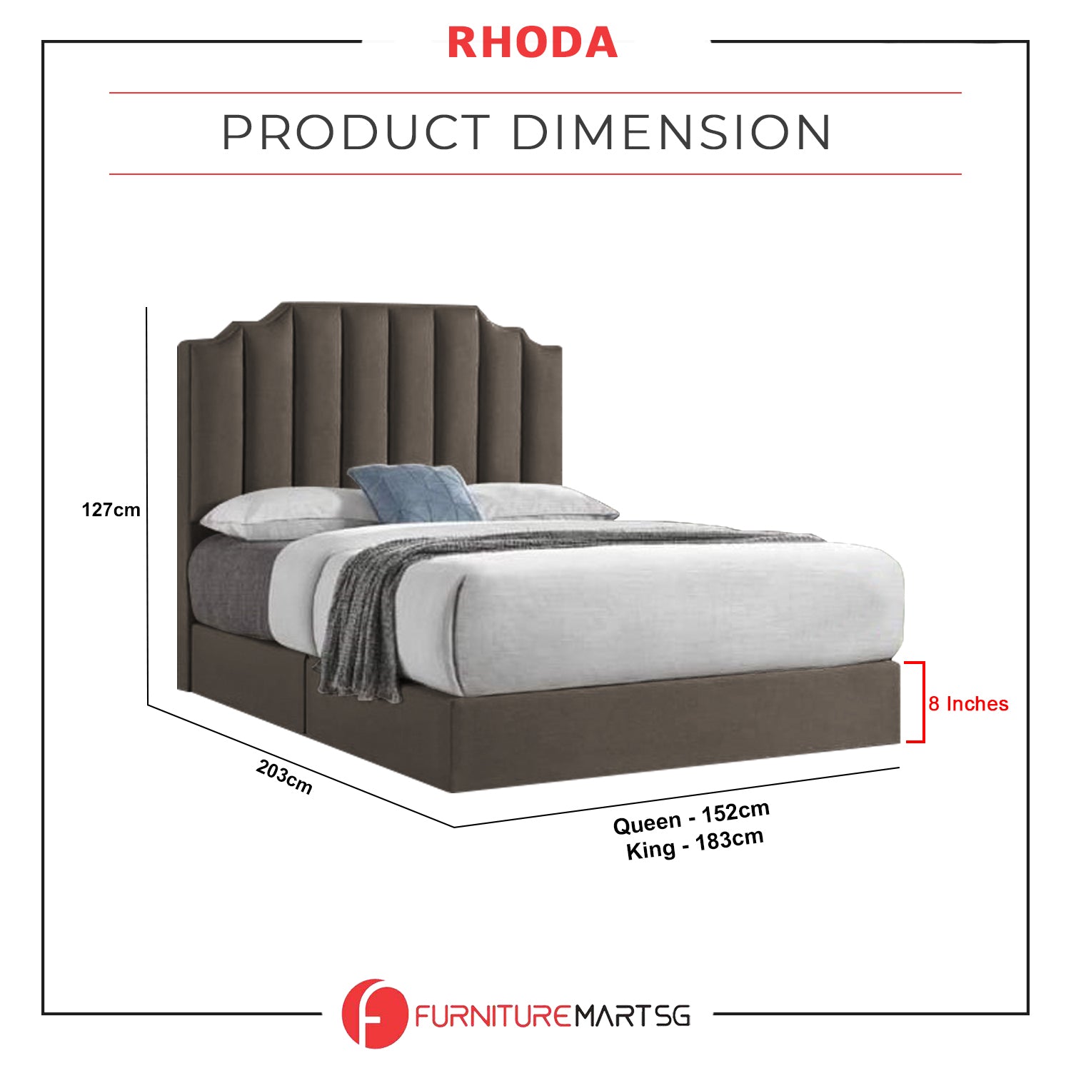 OrthoCoil Rhoda Queen/King Divan Bedframe Pet-Friendly Scratch-Resistant Fabric With Mattress Add-On Options