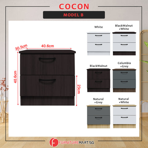 Image of Cocon Premium Bedside Table 2-Drawer Full Laminated Back Panel in 6 Colours