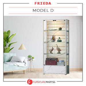 Frieda Series Model D Display Cabinet Marble Design in Marble White