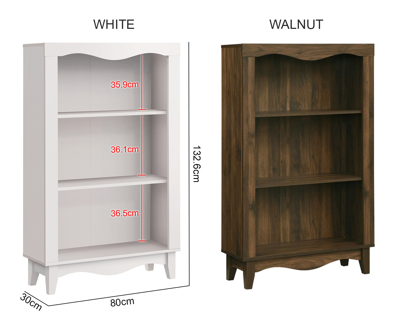 NALIS 3-Tier Book Shelf, Display Cabinet in White And Walnut Color