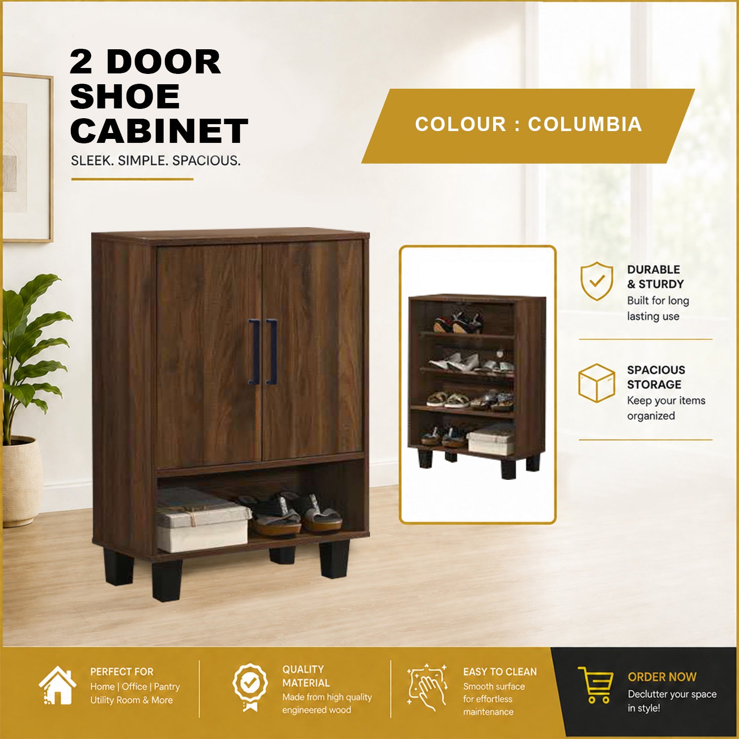 Flynn Shoe Cabinet CARB-P2 Certified Board w/ Fully Laminated Back Panel