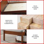 Fisla Solid Rubberwood Bed Frame Flat Plywood Base with Pull-out Bed in Single Mahogany Color w/ Mattress Option