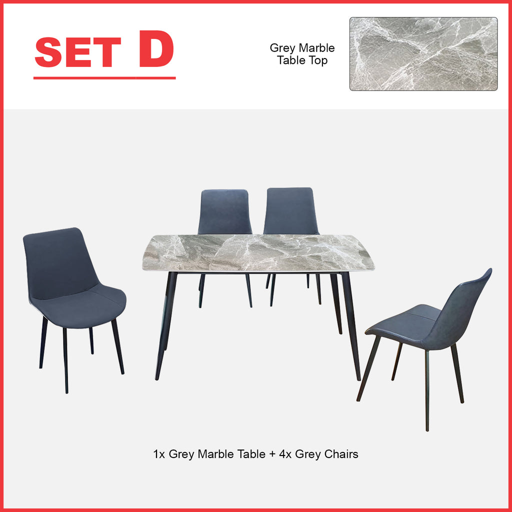 Kaye 1 Table +  4 Chairs Dining Set-  Marble-like Top Dining Table