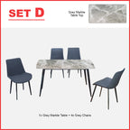 Kaye 1 Table +  4 Chairs Dining Set-  Marble-like Top Dining Table