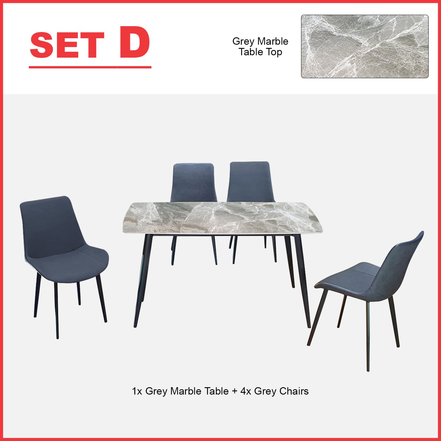 Kaye 1 Table +  4 Chairs Dining Set-  Marble-like Top Dining Table