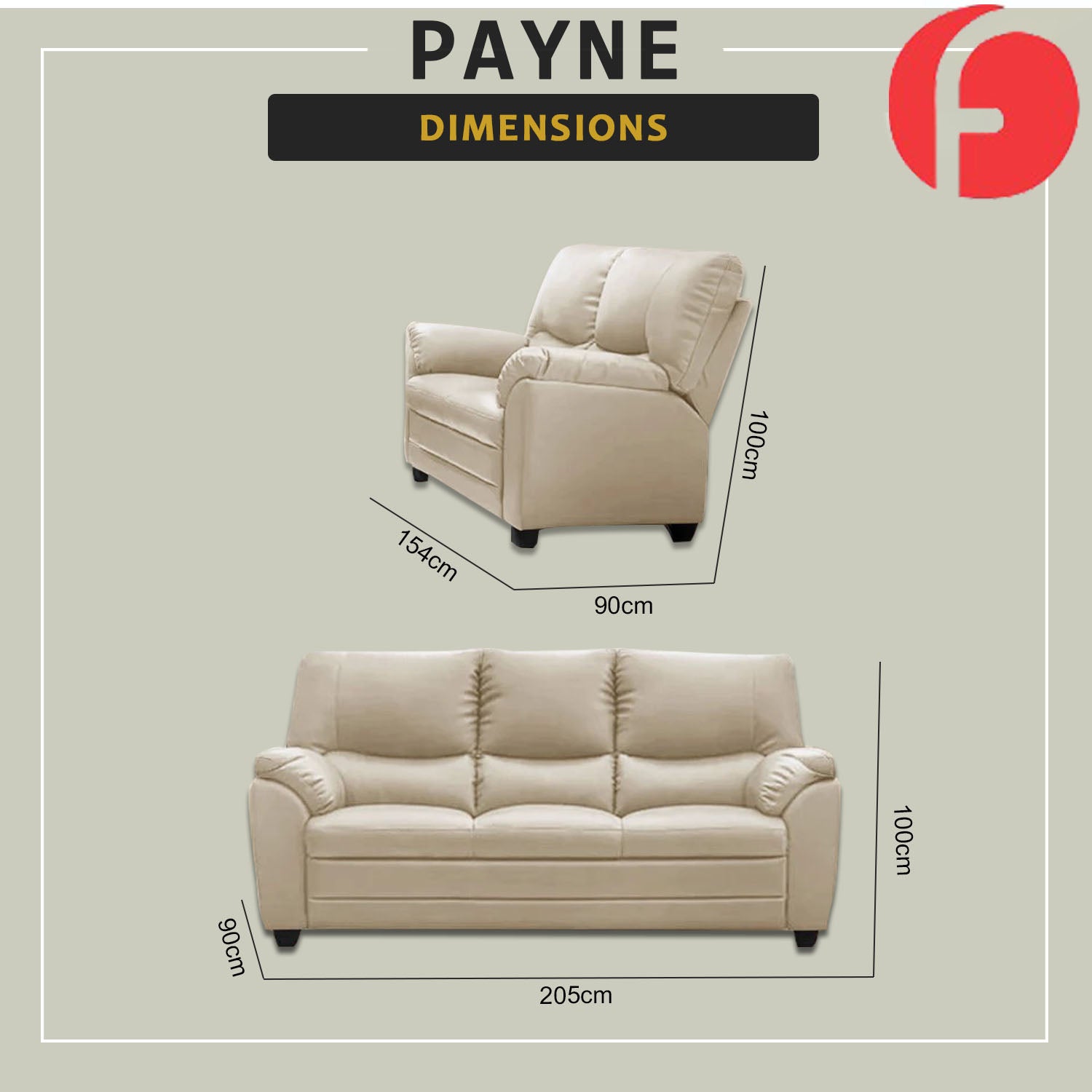 Payne 2/3-Seater Sofa High Head-Rest / High Density Foam w/ PetFriendly Options