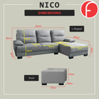 Nico 1/2/3-Seater L-Shaped Sofa with Pet-Friendly Fabric Scratch-Resistant & Claw-Resistant