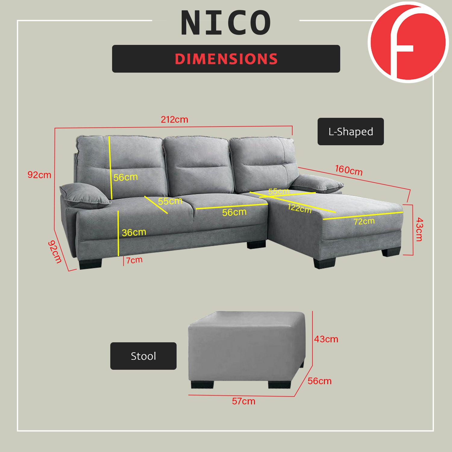 Nico 1/2/3-Seater L-Shaped Sofa with Pet-Friendly Fabric Scratch-Resistant & Claw-Resistant