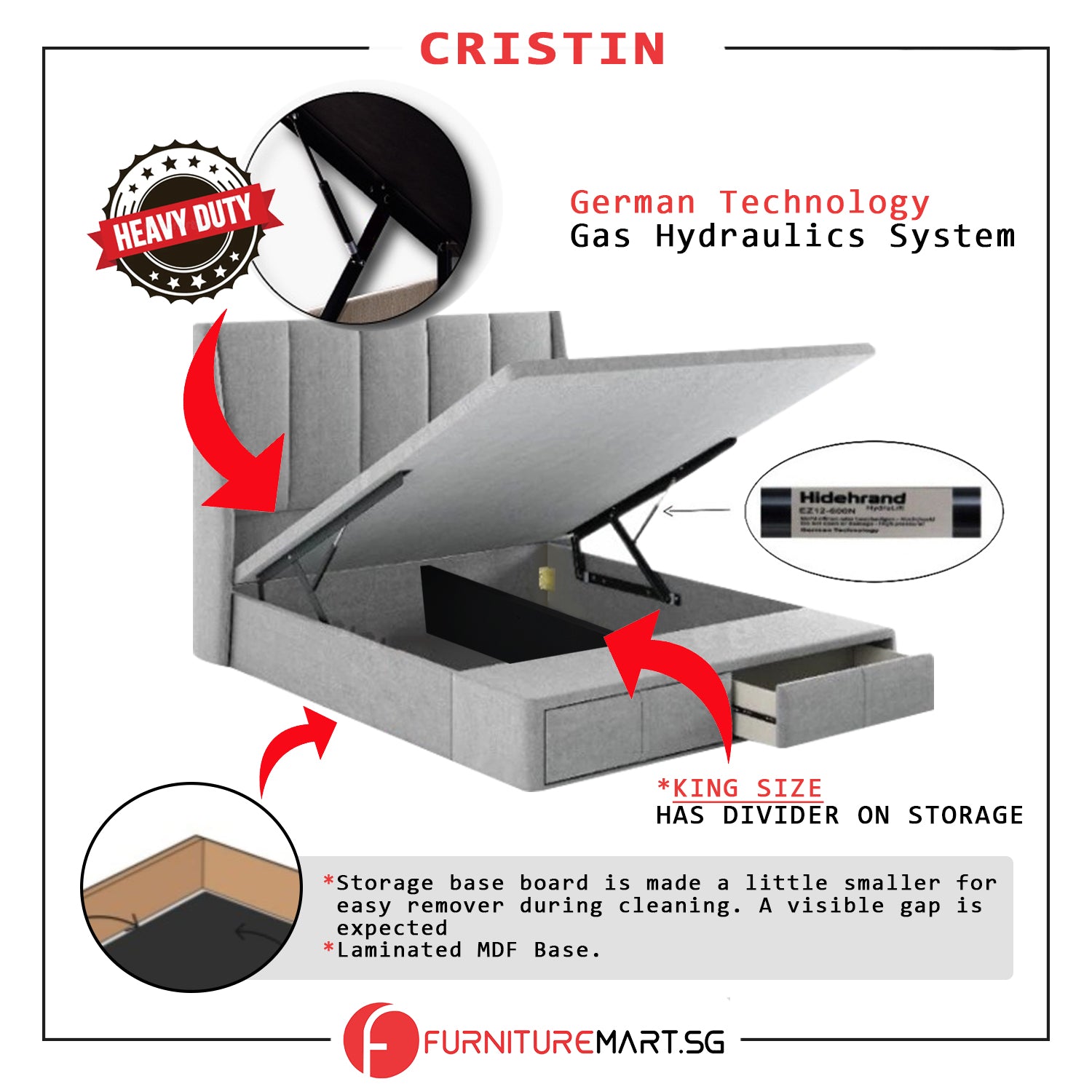 Cristin 12" Depth Storage Bedframe w/ Mattress PetFriendly Scratch-resist - All Sizes